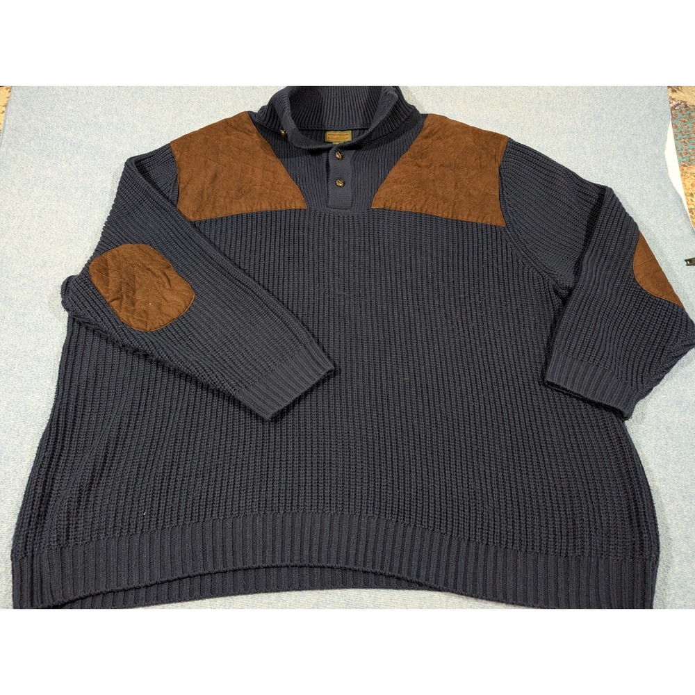 Boulder Creek Mens 4XL Big Navy Blue Shaker Knit Sweater Faux Suede Patches 8006
